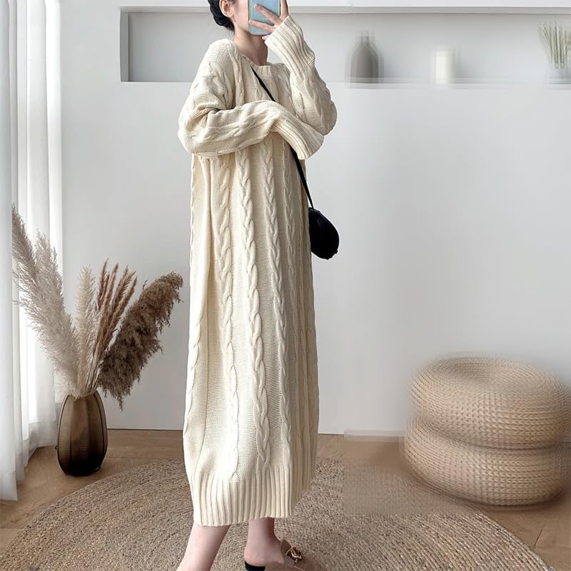 Maglione da donna autunno inverno intrecciato lavorato a maglia tinta unita O-collo allentato casual maglioni caldi