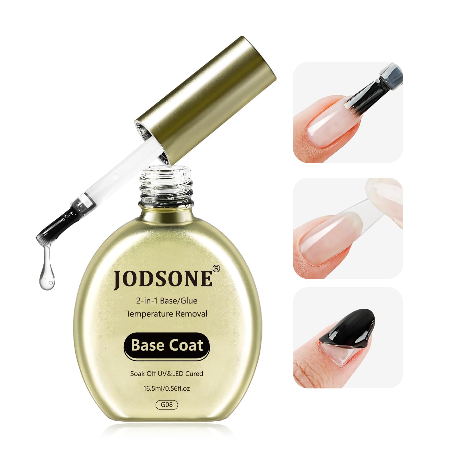 JODSONE Base Coat – 16,5 ml Warm entfernbare, nicht abwischbare Grundierung für Gel-Nagellack, Nagelspitzen, langanhaltend, UV/LED-härtend, für DIY-Nageldesign