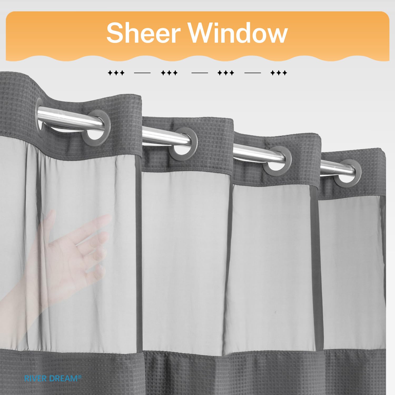 River Dream No Hooks Required Waffle Weave Shower Curtain with Snap in Liner (Graphite Grey, 71"x86"), W 71" x L 86" (1 Panels) - Image 4