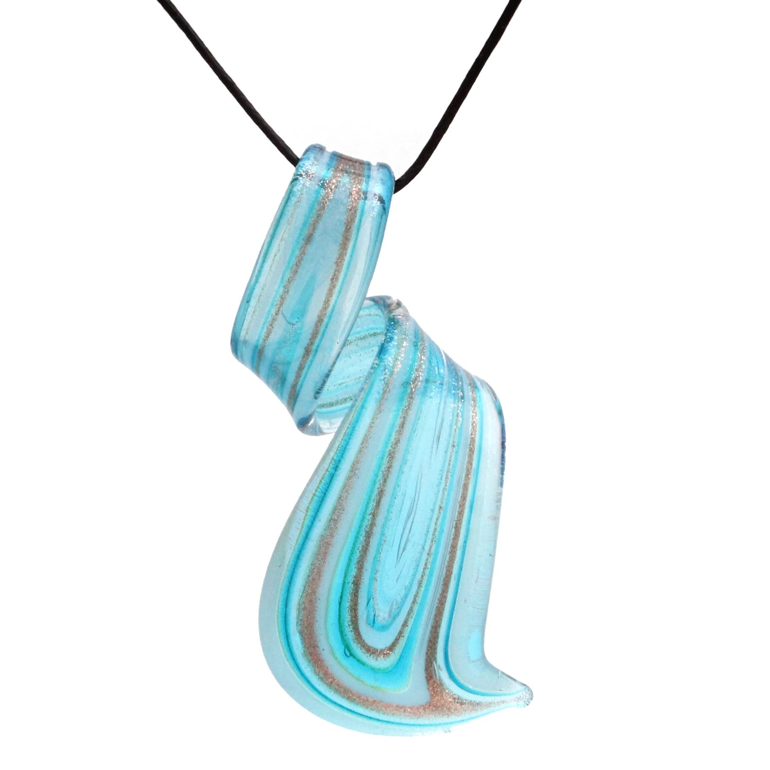 BeSheekMurano Inspired Blown Glass Lampwork Art Twisted Curl Artisan Handmade Necklace Pendant Aqua Blue Gift for Women