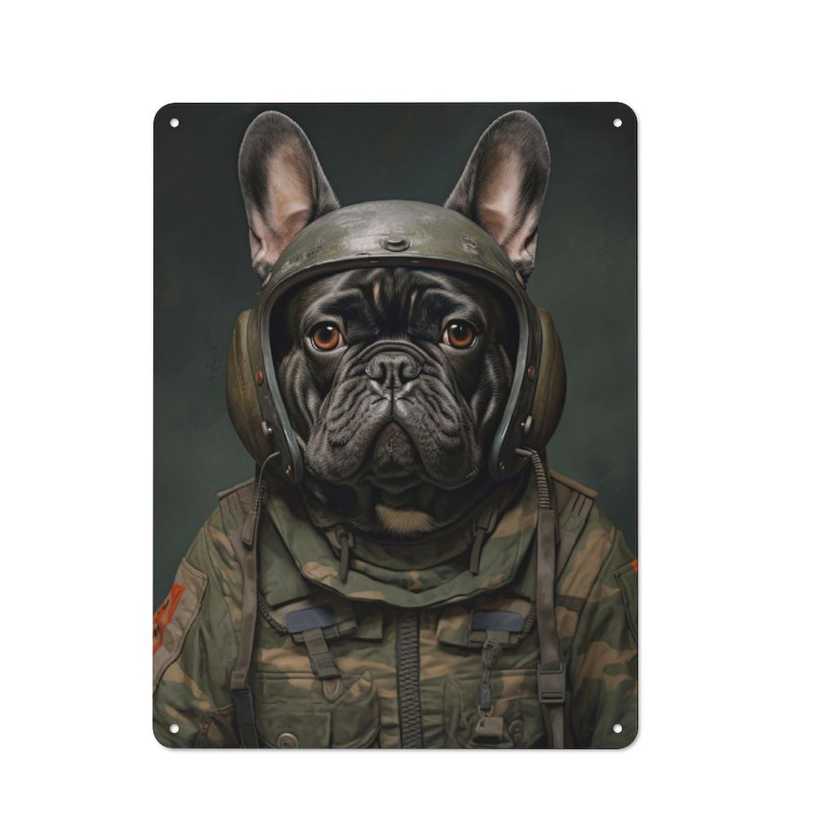 Junmoney French Bulldog Soldier Retro Metal Wall Sign 40X30cm With For Home Bar Wall, A Housewarming Gift For Hosts Who Enjoy Retro Interiors