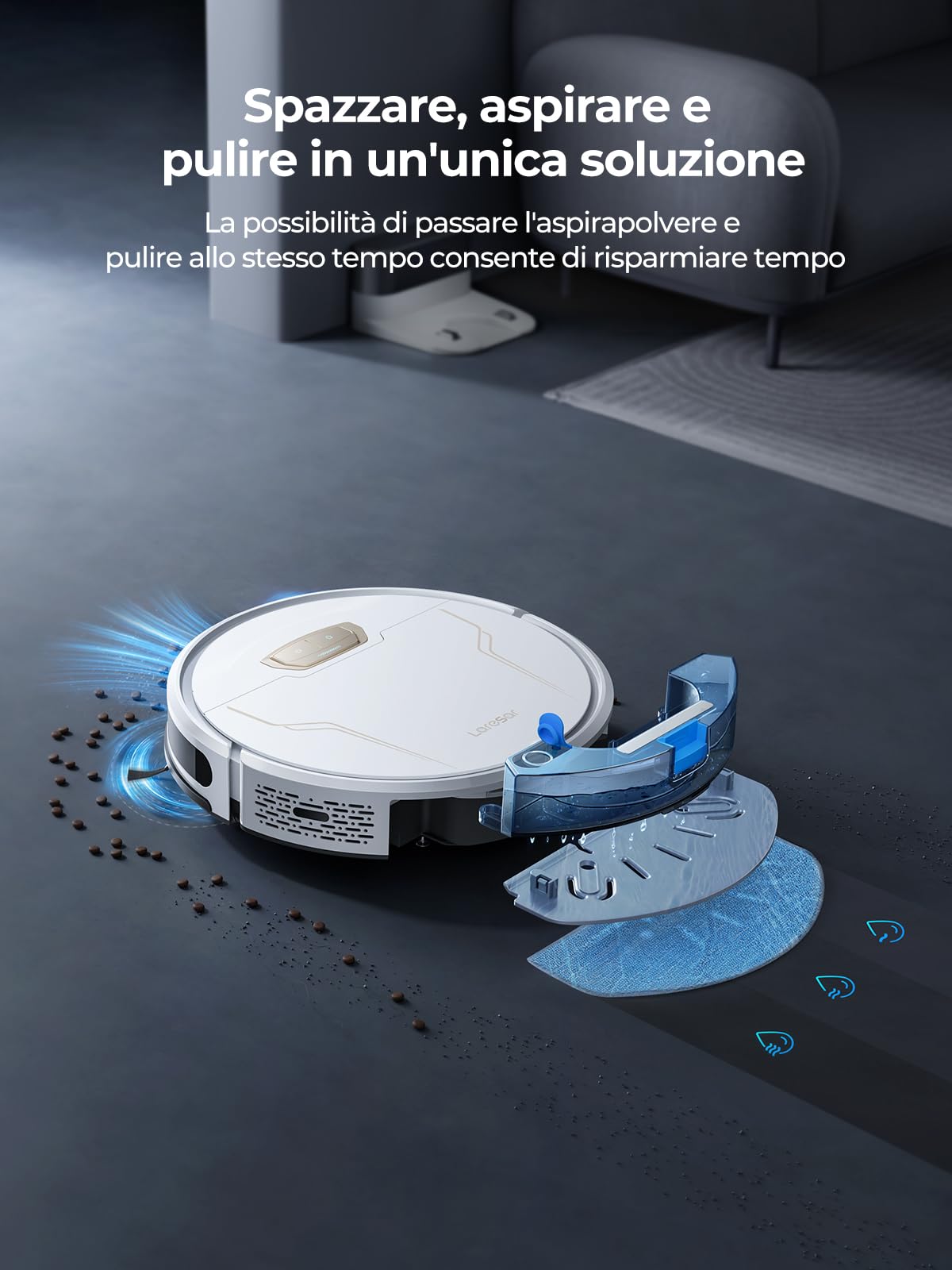 Laresar Robot Aspirapolvere, 4000Pa Robot Aspirapolvere Lavapavimenti, 3-in-1 Aspirapolvere Robot, Aspirapolvere Robot Ultrasottile, Wi-Fi/App/Alexa, per Peli di Animali, Moquette (Evol 3s)