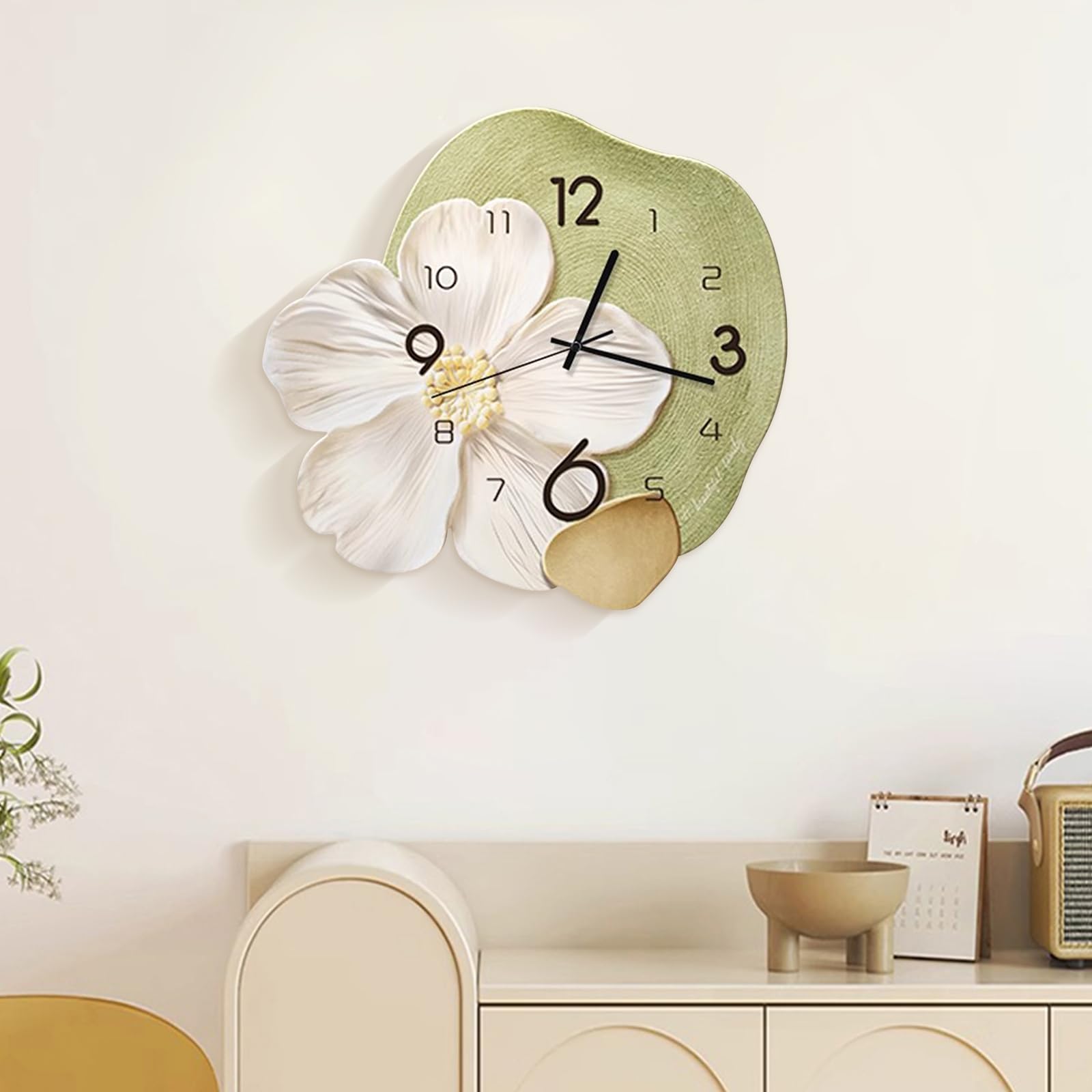 Ergocar Reloj De Pared, Art Deco Sin Ticking Sounds Modern Crystal Porcelana Dial Tridimensional Adecuado para Sala Estar,Dormitorio, Estudio, Decoración De La Oficina