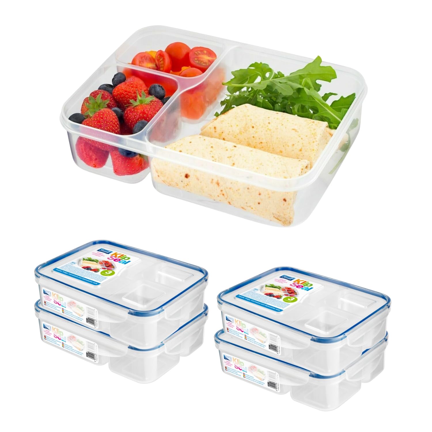 HOMESHOPA Plastic Airtight Compartments Containers with Clip Lock Lids, 4 Pack Food Storage Meal Prep Lunch Box for Kids Adults, Clear Reusable Leak Proof BPA Free Microwave Freezer & Dishwasher Safe
