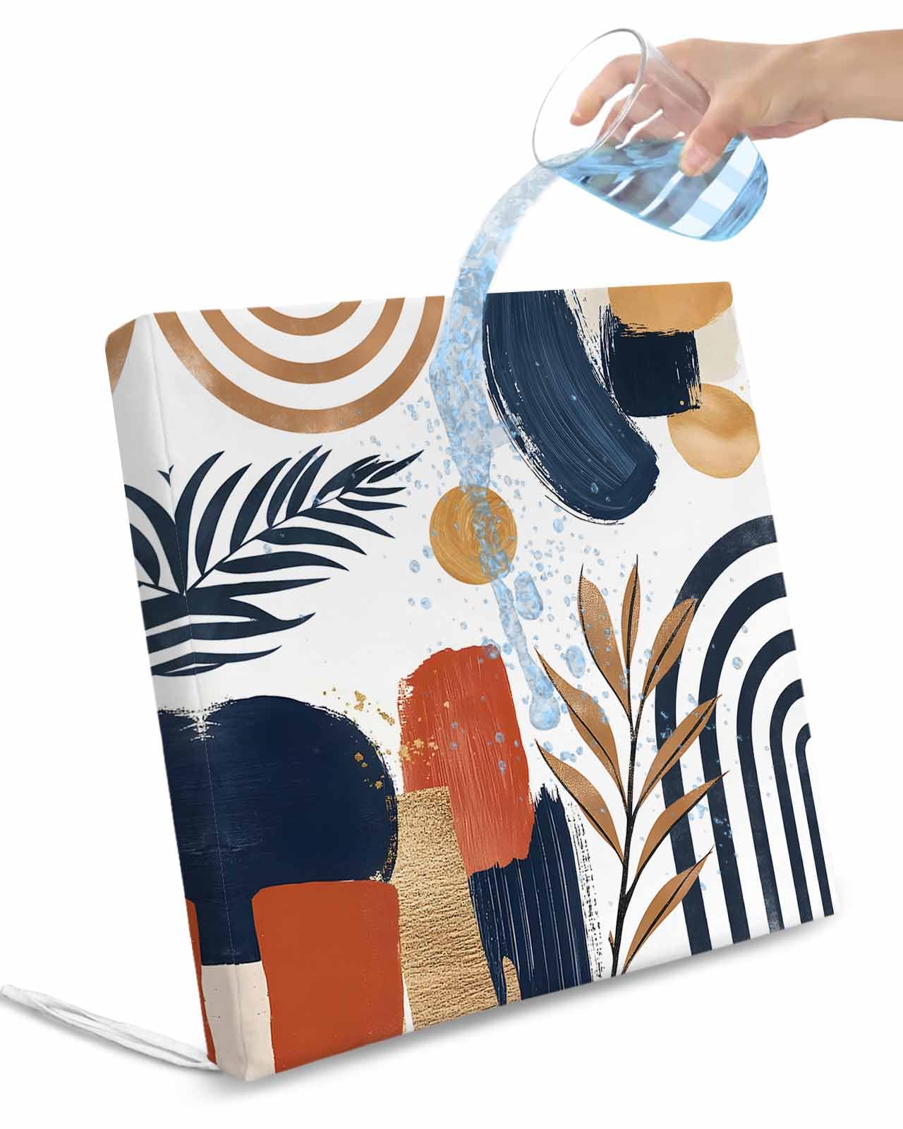 2 Pack Bohemian Nordic Waterproof Cushion Covers with Ties, Outdoor Patio Chaise Lounge Chair Seat Cushion Slip Covers Replacement(Only Cover) Middle Century Abstract Palm Tree 24