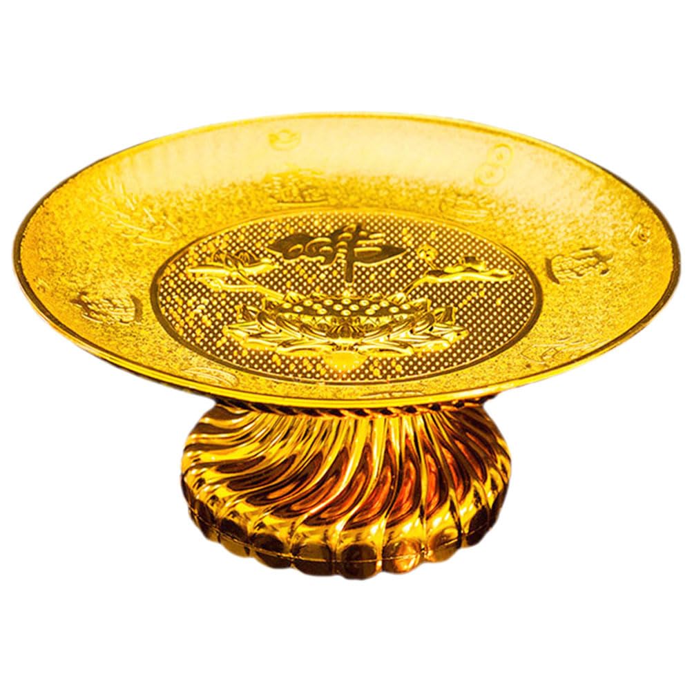 Housoutil Vintage Golden Buddhist Plate - Buddhist Supplies Offering Plate Sacrificial Offering Fruit Plate - Temple Tray for Buddha Altar Supplies Rituals
