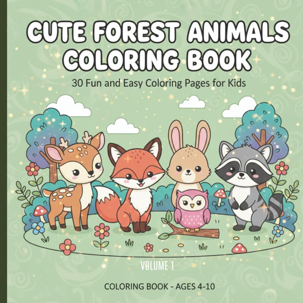 Cute Forest Animals Coloring Book: 30 Fun and Easy Coloring Pages for Kids