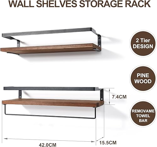 Miniatura 3 de himaly Estantes flotantes, estante de baño montado en la pared con toallero, estantes flotantes de pared para baño, cocina, dormitorio, sala de