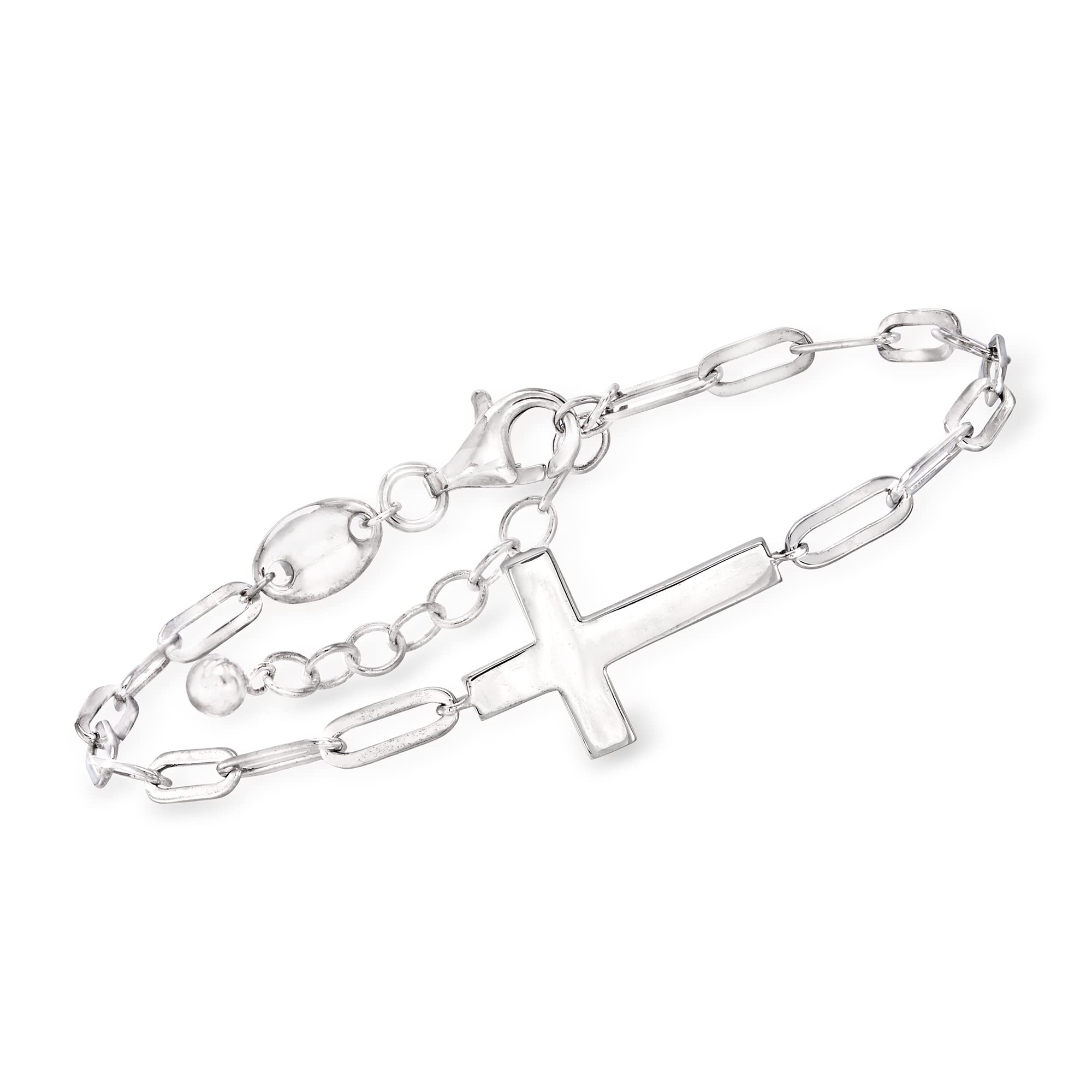 Ross-SimonsCharles Garnier Sterling Silver Cross Paper Clip Link Bracelet. 6.75 inches