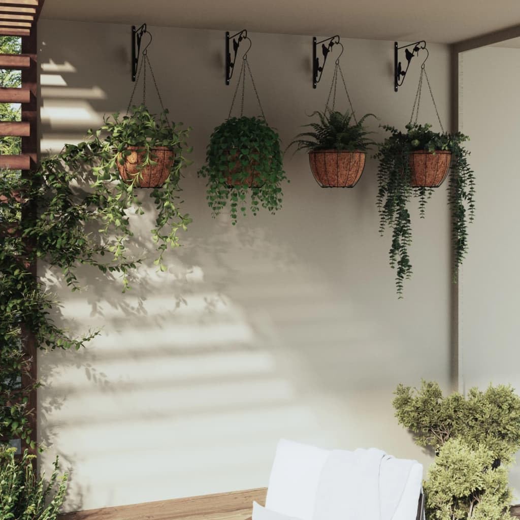 4er Set Blumenampel mit Wandhalterung Schwarz Stahl Hängetopf für Pflanzen Wanddeko Garten Balkon