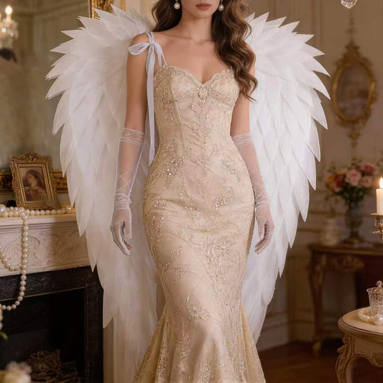 whitefeather Angel Wings Adult, Large Angel Wings, Lightweight Fairy Wings For Halloween,3.5 Feet Long Photography Prop