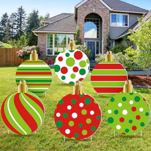 Vercraft 6 Pieces Large Christmas Balls Yard Signs with Stakes