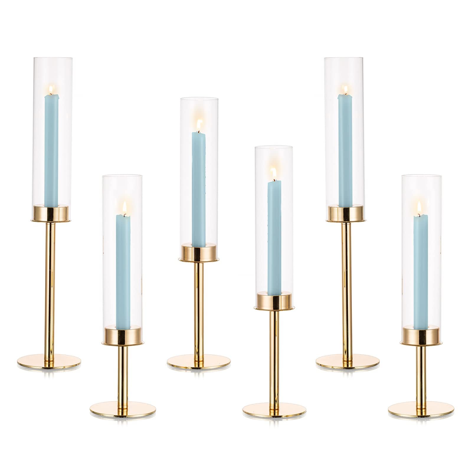 Kerzenständer Stabkerzen Kerzenhalter Gold - Satz von 6 Kerzenhalter Stabkerze mit Abnehmbarem Glas Windlicht Goldene Kerzenständer Kerzen Ständer Hochzeits Tischdeko Wohnzimmer Home Deko