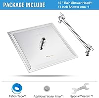 Vista 41 de Cabezal de ducha de lluvia con brazo de extensión ajustable de 11 pulgadas, cabezal de ducha cuadrado grande de acero inoxidable de alto flujo