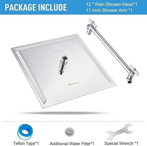 Miniatura 4 de Cabezal de ducha de lluvia con brazo de extensión ajustable de 11 pulgadas, cabezal de ducha cuadrado grande de acero inoxidable de alto flujo,