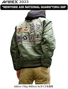 美品 アヴィレックス フライトジャケット エアーナショナルガード 刺繍 ネイビー AVIREX（アヴィレックス）の「CWU-36P NEWYORK AIR NATIONAL