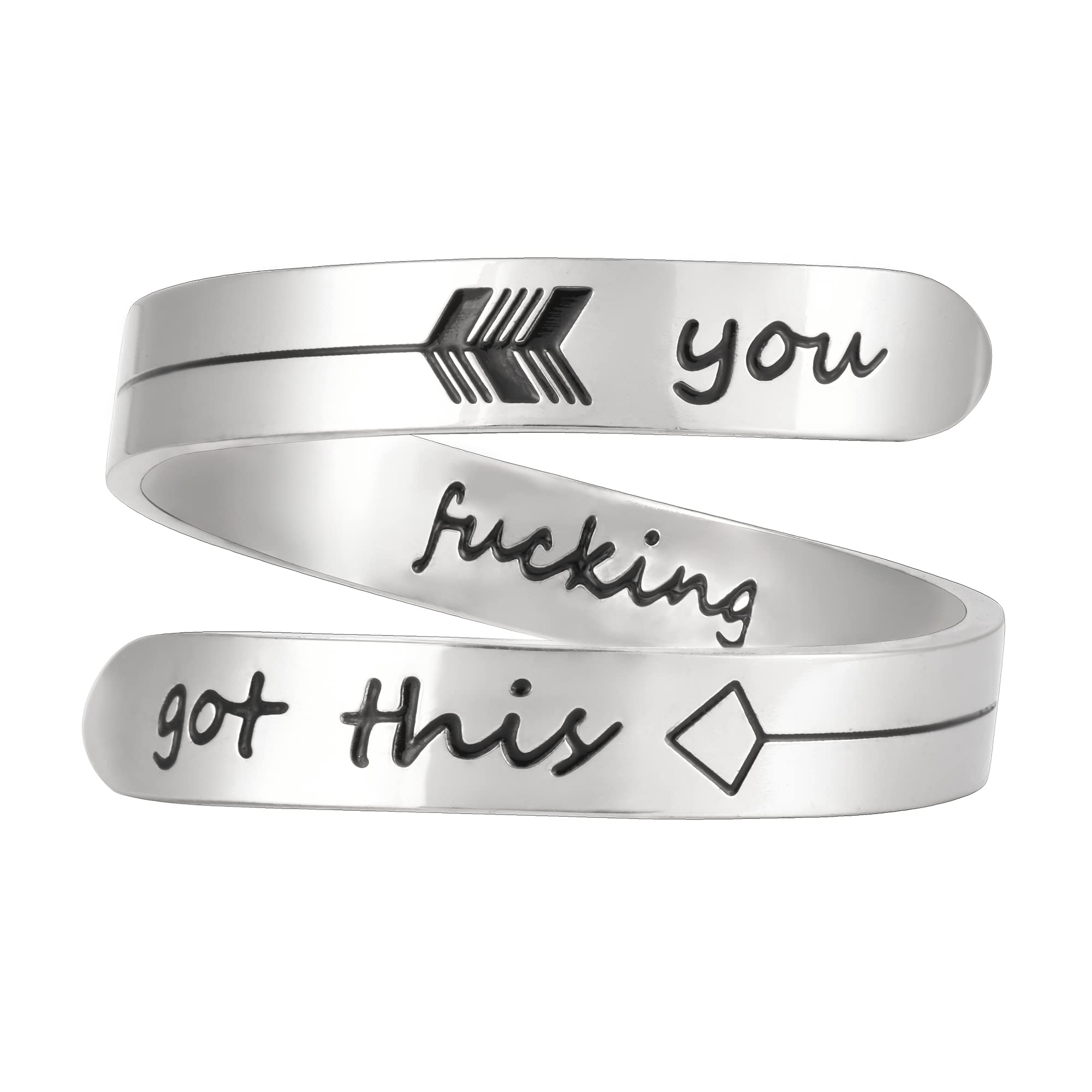 Vrycot Adjustable silvery Inspirational Stainless Steel Adjustable Bands Cool Stacking Opening Gift for Women Statement