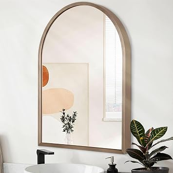 Arch Wall Mirror 20"x16" Large Bathroom Mirror Metal Frame Mirrors for Wall, Decoration Vanity Bedroom Entryway Living Room Brass