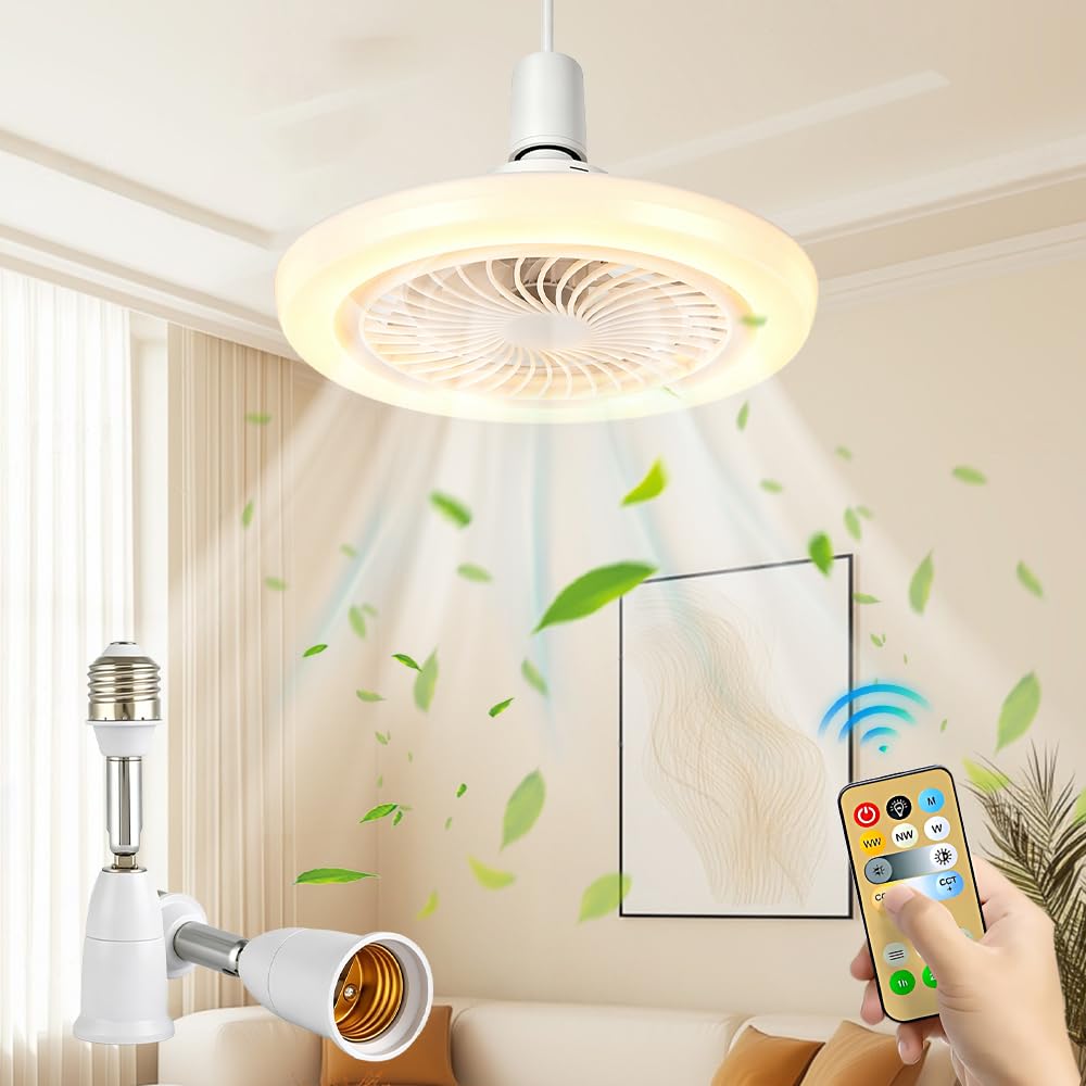 Ceiling Fans with Lights and Remote, 50W Fan Lights Ceiling for Bedroom, Ceiling Fan Light with 3 Color & 3 Speeds, 1/2/4 Hour Timer, E27 Lamp Holder for Small Spaces Bedroom Kitchen Home Office