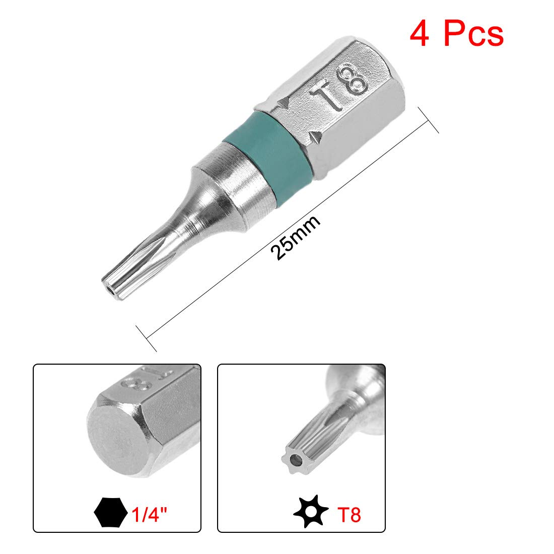 Sourcing Map Schraubendreher Bits S2 Stahl – 4 Stück, Magnetisch, Größe H1/4" X 25 Mm, T10