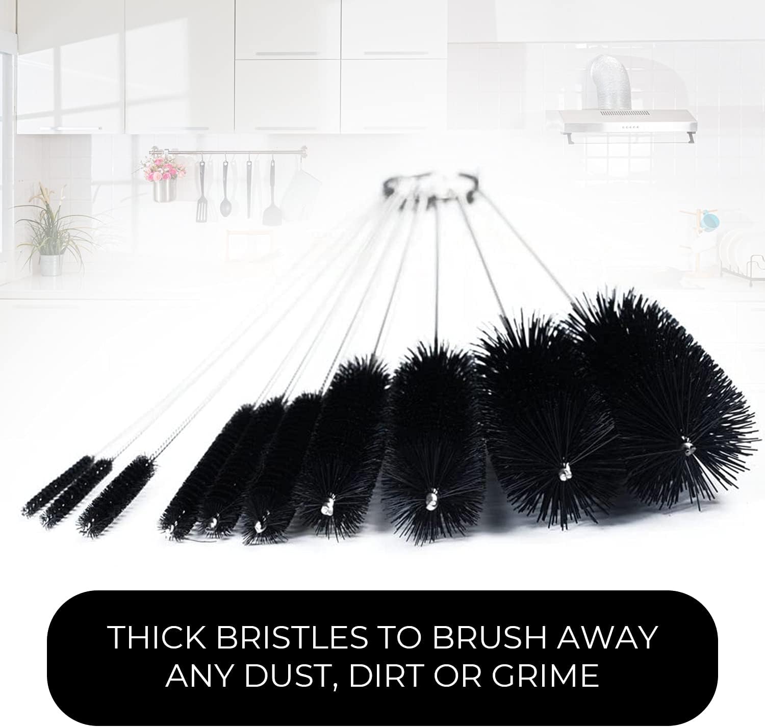 8 Inch Nylon Tube Cleaner Brush Set, (Black Variety Pack) Long Straw and Bottle Brush, Flexible Brushes for Cleaning Pipes, Keyboards, Glass and Hard to Reach Areas, Set of 10 Different Sizes - Image 5