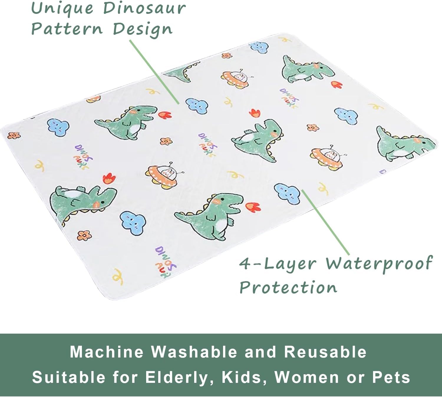 Almohadillas de cama reutilizables y lavables, almohadillas impermeables para incontinencia, almohadillas absorbentes antideslizantes para personas mayores, niños, hospitales, mascotas, 28 x 36