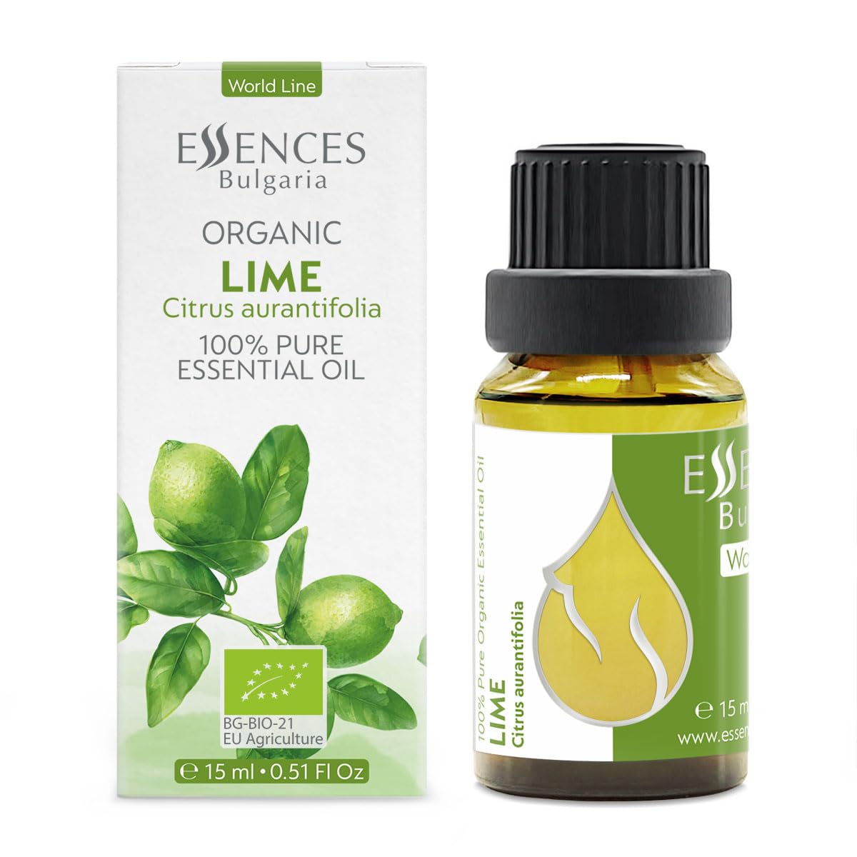 Essences Bulgaria Organic Lime Essential Oil 0.51 Fl Oz 15ml Citrus aurantifolia - 100% Pure Natural Undiluted Therapeutic Grade for Aromatherapy Oil Diffuser Humidifier Hair Growth Skin Care Oil