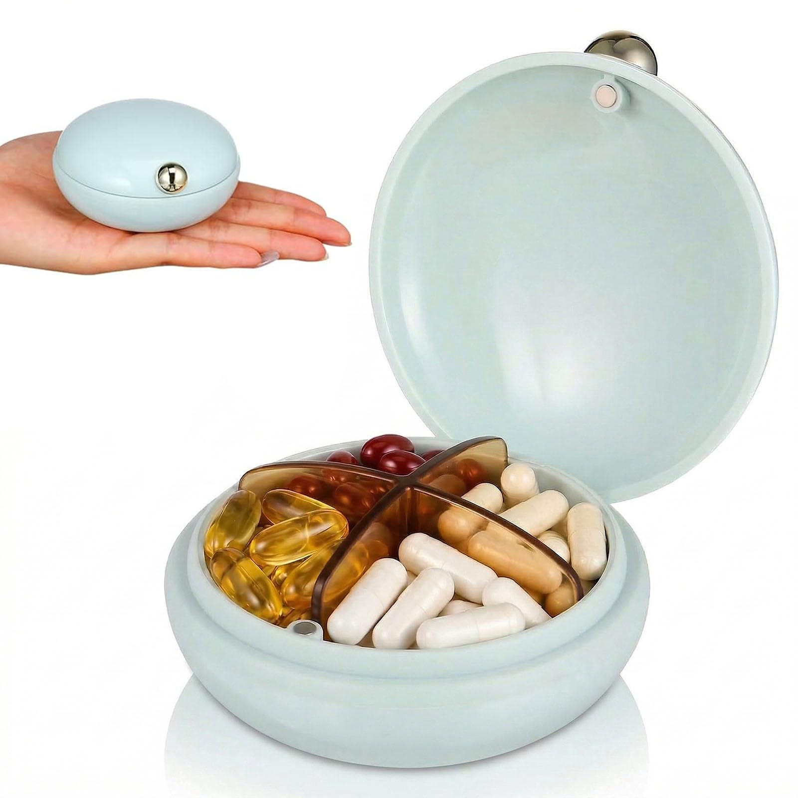 Travel Pill Organizer, 4 Compartments Portable Pill Case, Daily Medicine Box for Large Vitamins, Moisture Proof Fish Oil Holder, Business Trip