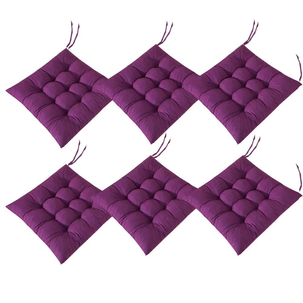 Juego de 6 cojines para sillas de comedor sillas con lazos para sillas de comedor jardín cocina oficina escuela 40 x 40 cm (morado oscuro)