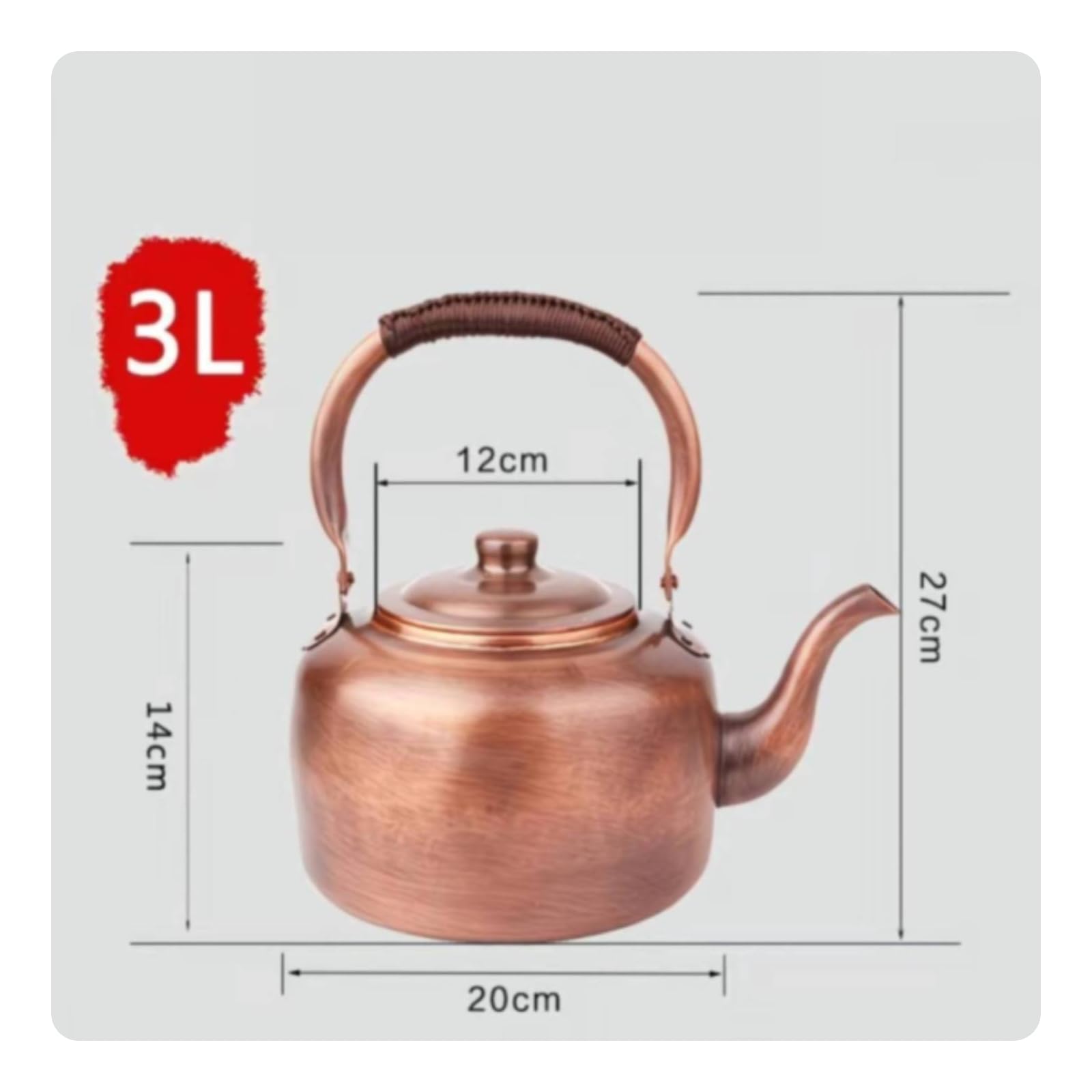 harayaa Stabiler Kupferkessel mit Elegant Gebogener Tülle Und Fest Sitzendem Deckel für Tropffreies Einschenken Und Optimale Wärmehaltung, 3L