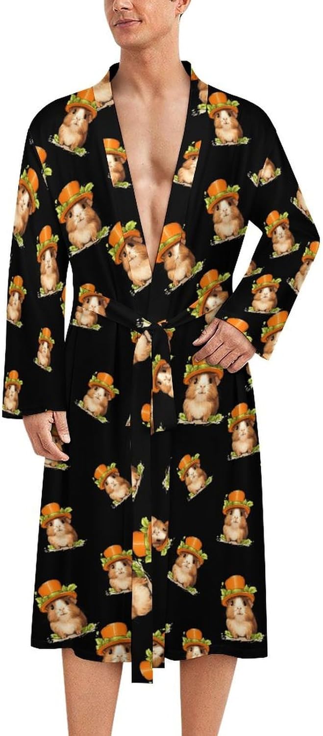 Cute Guinea Pig in Top Hat Mens Robe Long Bathrobe for Women Bath Robes Lightweight Soft Printed Sleepwear