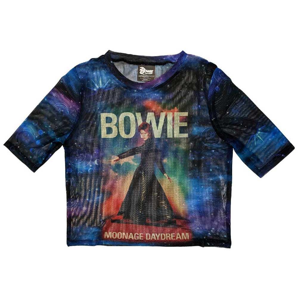David Bowie Mesh Crop Top T Shirt Moonage Daydream Official Womens Blue S