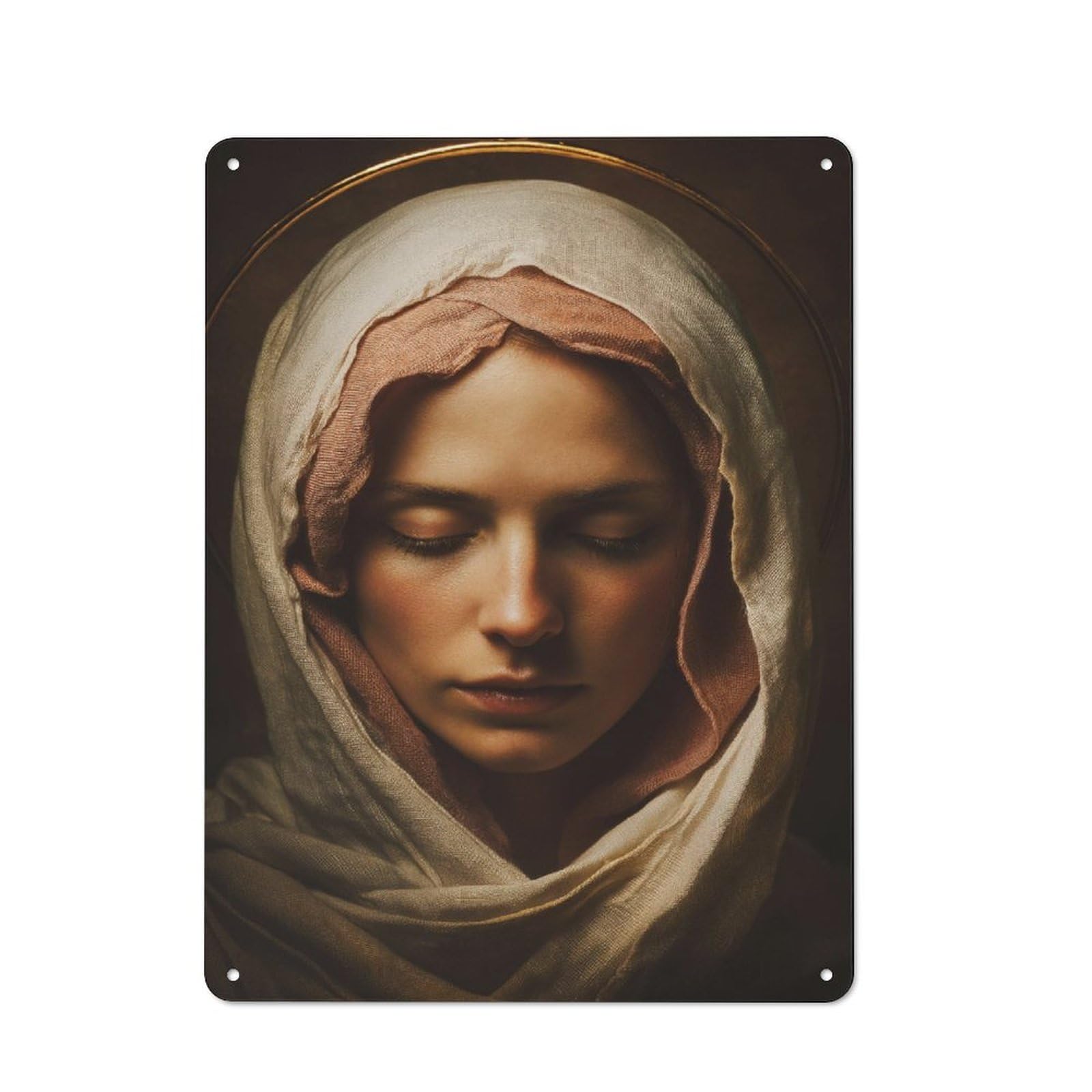 Junmoney Serene Portrait With Headscarf Clean Industrial Industrial Metal Sign 40X30cm, Studio Wall Art For Loft, Studio, Office Or Creative Room