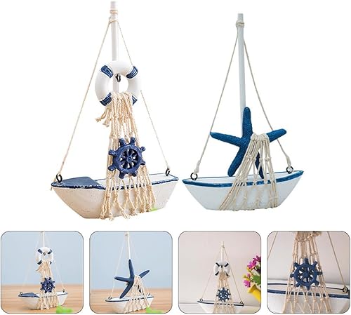 Miniatura 4 de IMIKEYA 2 piezas Mini velero modelo mariposas decorativas para pared Artesanías de madera Decoración del hogar Decoración de vela Decoración náutica
