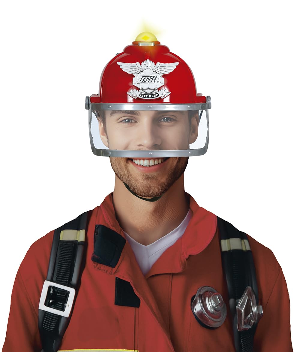 FIESTAS GUIRCA | Firefighter Helmet with Siren and Light (One Size) - Firefighter Fancy Dress Accessory for Halloween, Carnival and Costume Parties - Ideal for Unisex Adults - Red