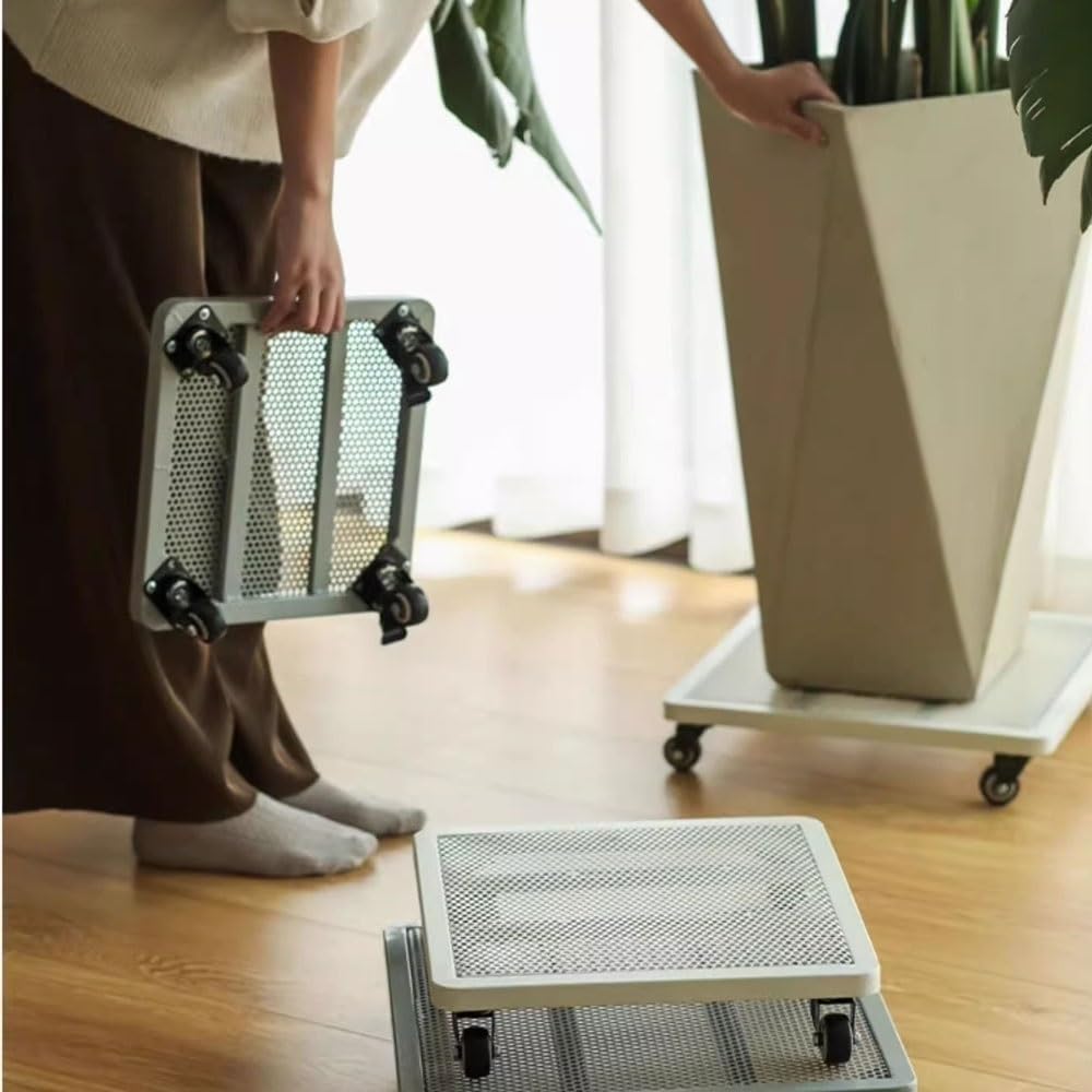 Soporte para plantas Bandeja for macetas con ruedas universales y freno, base de hierro metal for bonsái celosías cuadradas(Medio)