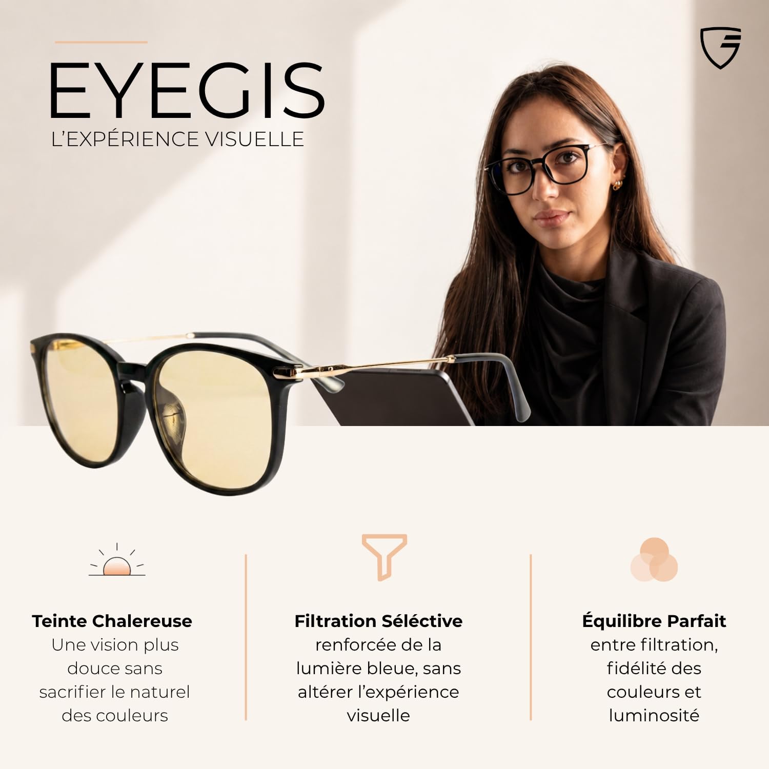 Eiffel – Lunette Anti Lumiere Bleue Femme | Lunettes de Repos pour Ecran, PC et Fatigue Oculaire | Lunette Noir et Doré