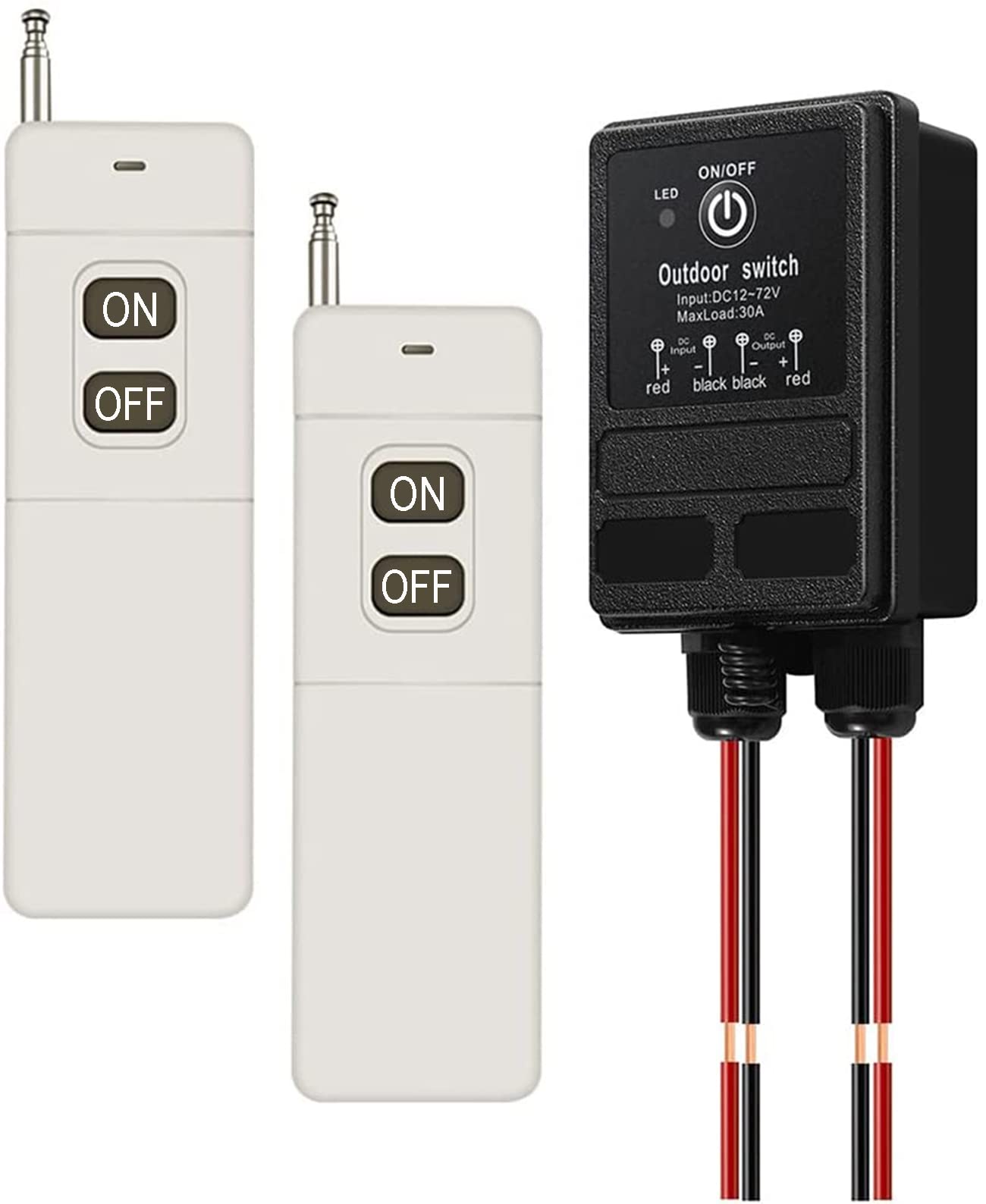 WOODGUILIN Wireless Remote Control Switch,4900FT Long Distance,DC12V/24V/48V/72V 30A Relay Remote Switch,Wireless Relay Switch for Pump,Motor,Lights,