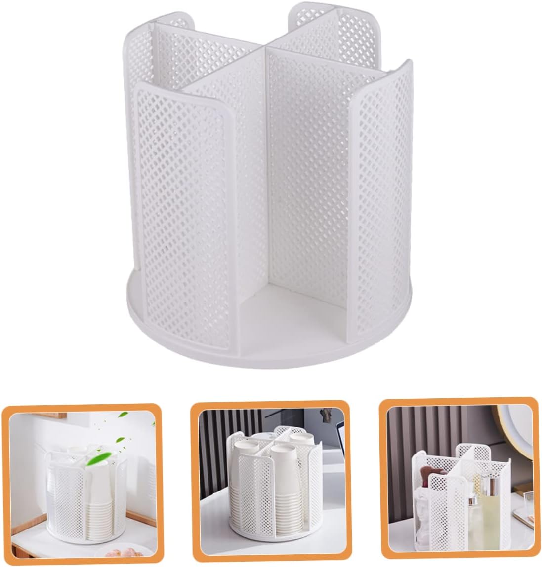 360degree Desktop Cup Holder Organizer Rotating Paper Cup Dispenser for Coffee Shops and Beverage Stations Tidy Storage Sleek White Design