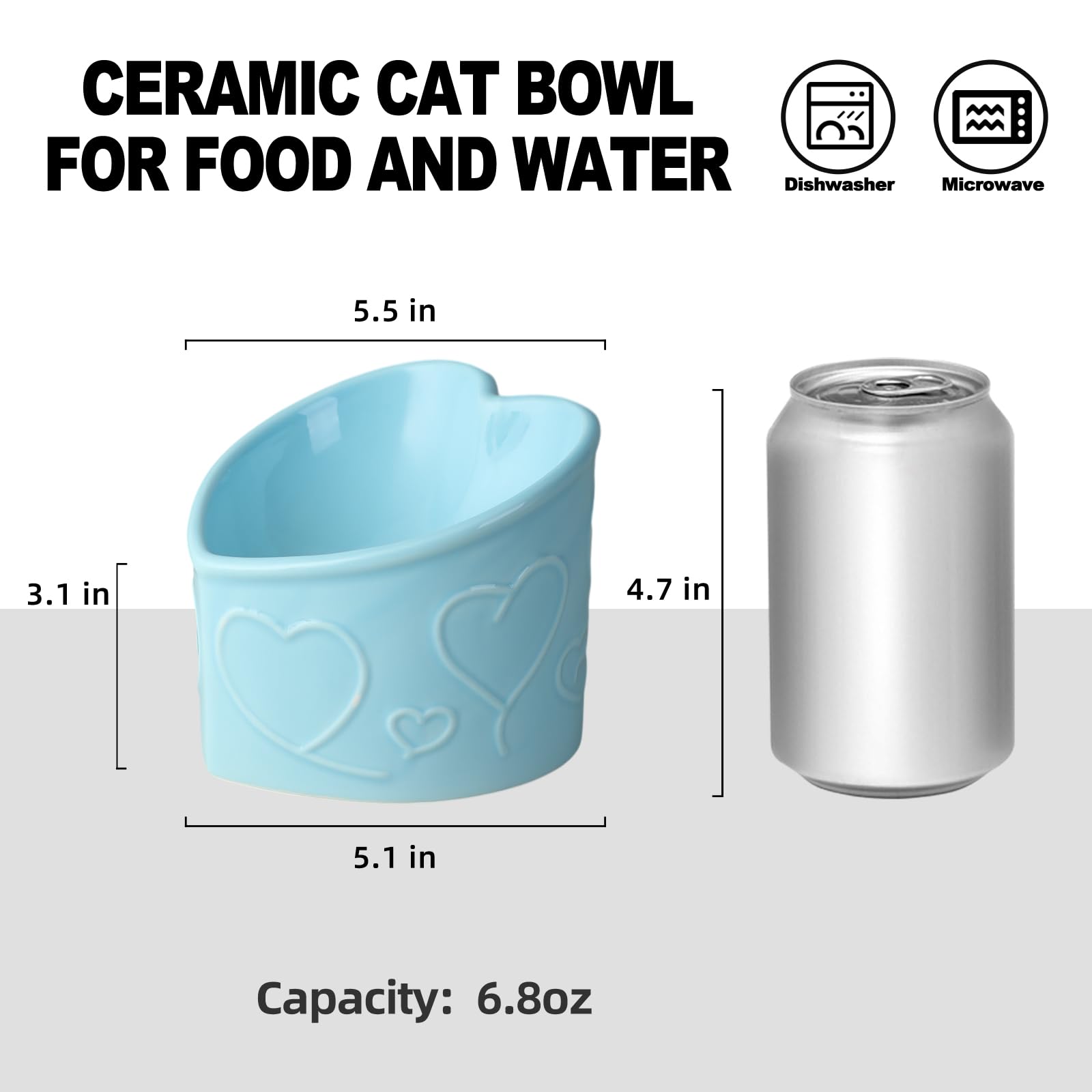 KITCHENLESTAR Ceramic Cat Bowls Tilted Elevated Food or Water Bowls Pet Bowl for Small Cats - Stress Free, Backflow Prevention, Dishwasher and Microwave Safe, Lead & Cadmium Free (Blue-2pc)