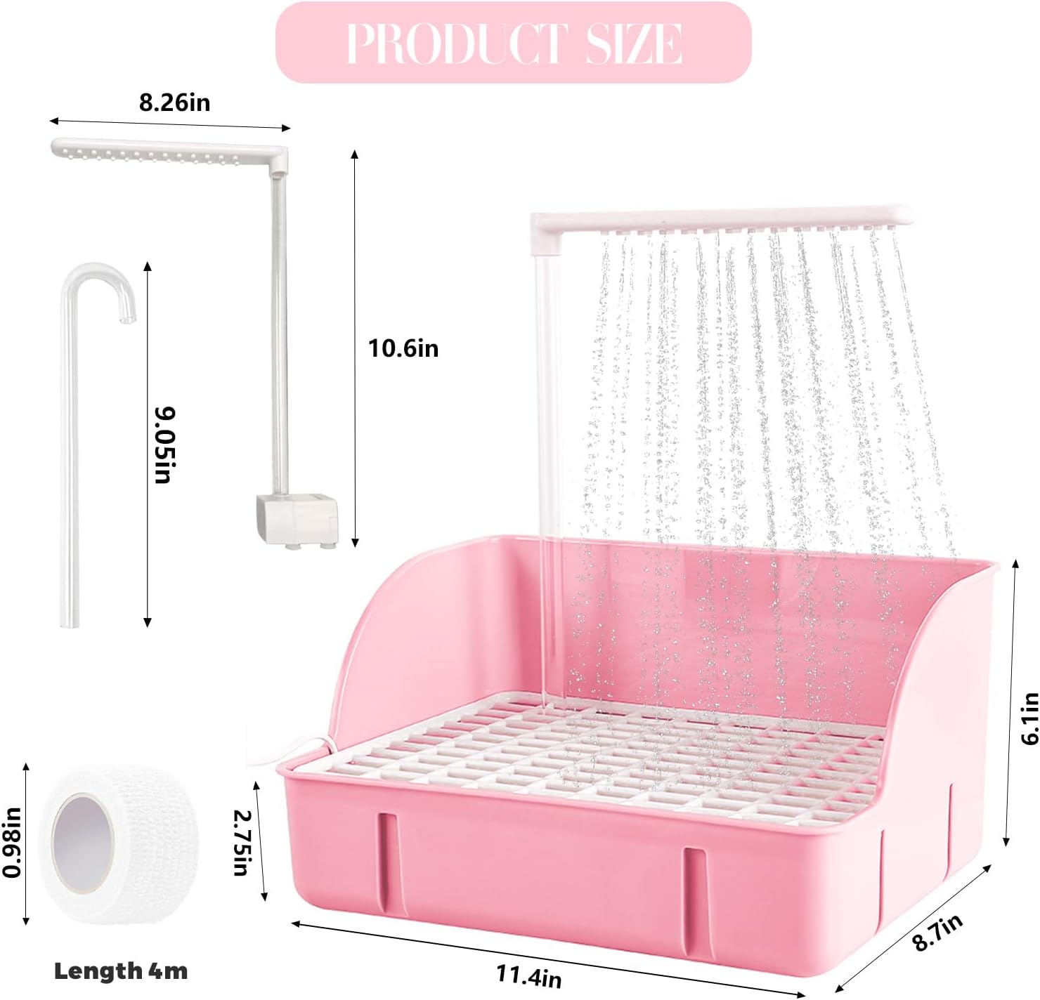 Parrot Bathtub Bird Automatic Bath Shower,Large Bird Shower Fountain Indoor Bathtub with Running Water, Contains USB and Pump,for Pet Birds, African Grey, Cockatiel, Conure, Budgie, Lovebird(Pink)