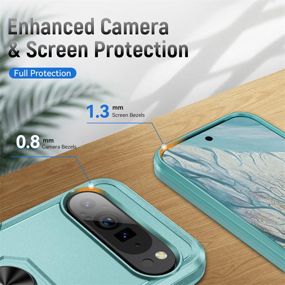 Stoßfest Hülle für Google Pixel 10 Pro/10 Pro XL/10, Gefrostet rutschfest Hart PC Schutzhülle mit Drehbarer Metall Ständer Handyhülle,Blau,10