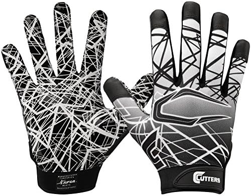 Cutters Game Day Football Glove, Silicone Grip Receiver Glove. Youth & Adult Sizes (1 Pair), Black, Large
