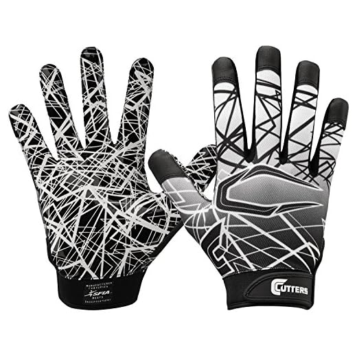 Cutters Game Day Football Glove, Silicone Grip Receiver Glove. Youth & Adult Sizes (1 Pair)