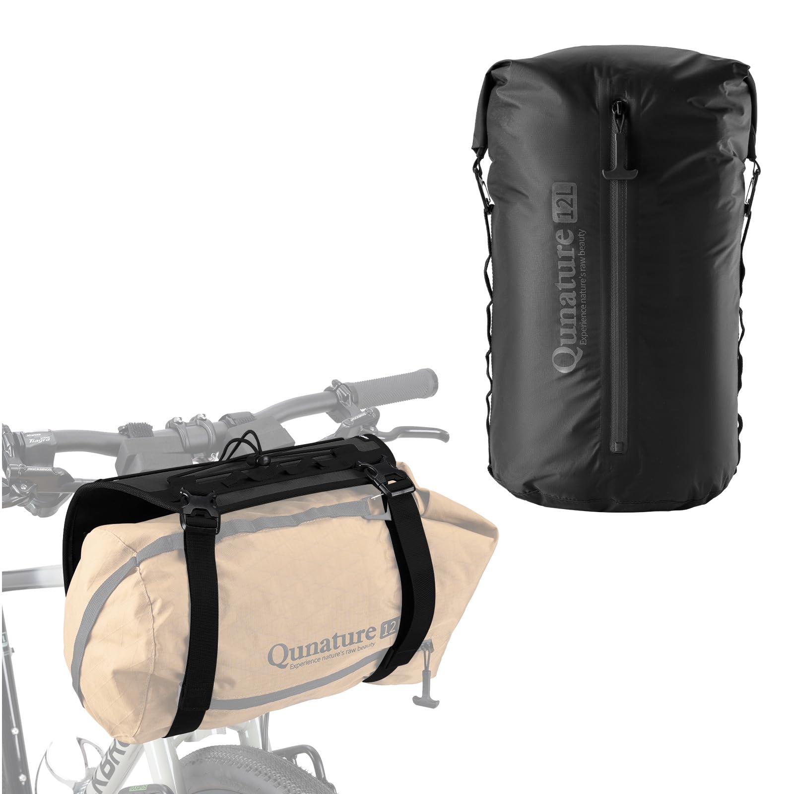 Borsa da Manubrio Impermeabile 12L con Compressione + Base di Montaggio Universale Regolabile – Set Portaoggetti Frontale per Bici da Strada e MTB, Ideale per Campeggio e Avventure Outdoor