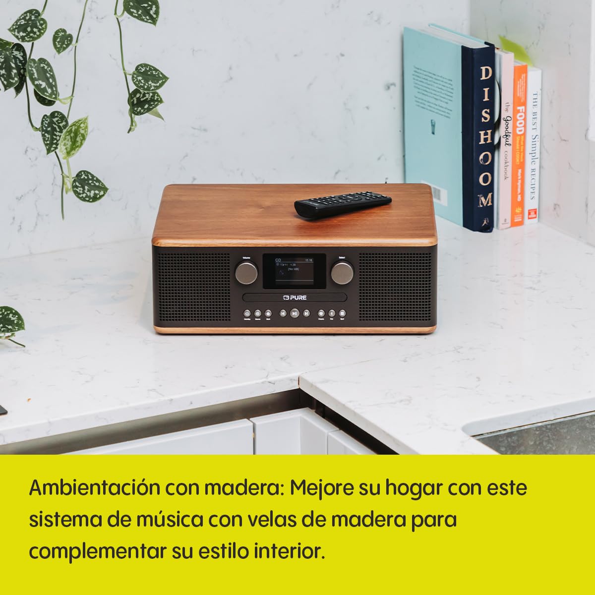 Pure Classic C-D6 Equipo de música (Reproductor de CD, Dab+/FM, Bluetooth, AUX, USB, Alarma Sleeptimer) Café Negro/Nogal