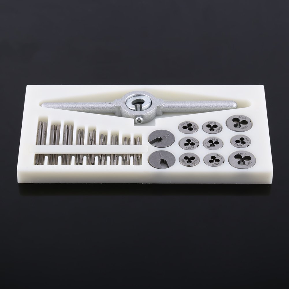 Set Completo Maschi e Filiere Metriche HSS 30 Pezzi M1.0-M2.5 con Impugnatura a T per Manutenzione Fai da Te Attrezzi Professionali