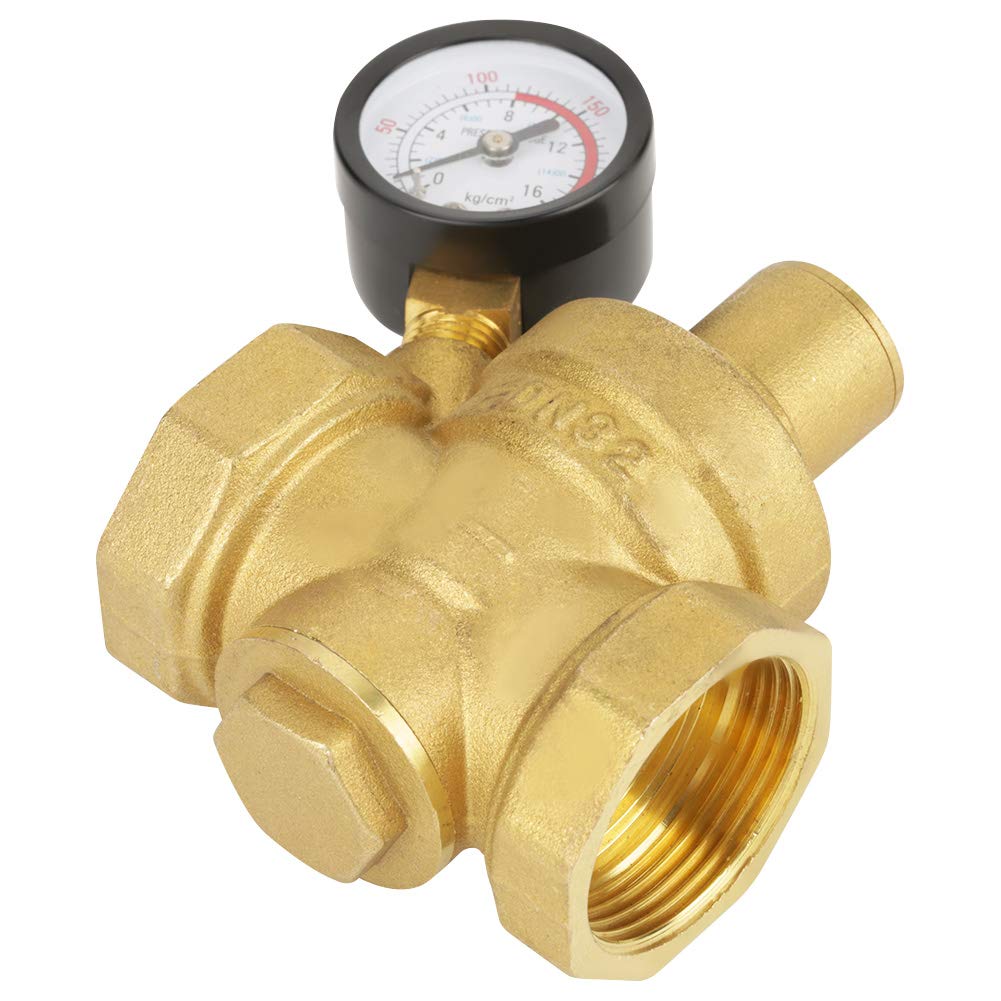 BSP DN32 Vanne de Réduction de Pression D'eau en Laiton Réducteur de Pression D'eau Réglable en Laiton sans Plomb Vanne de Régulation de Pression D'eau avec Débit de Jauge Réglable