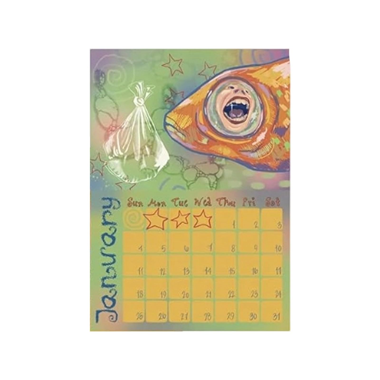 Exquisito calendario de pared hecho a mano con ilustraciones de peces dorados para el hogar y 061869