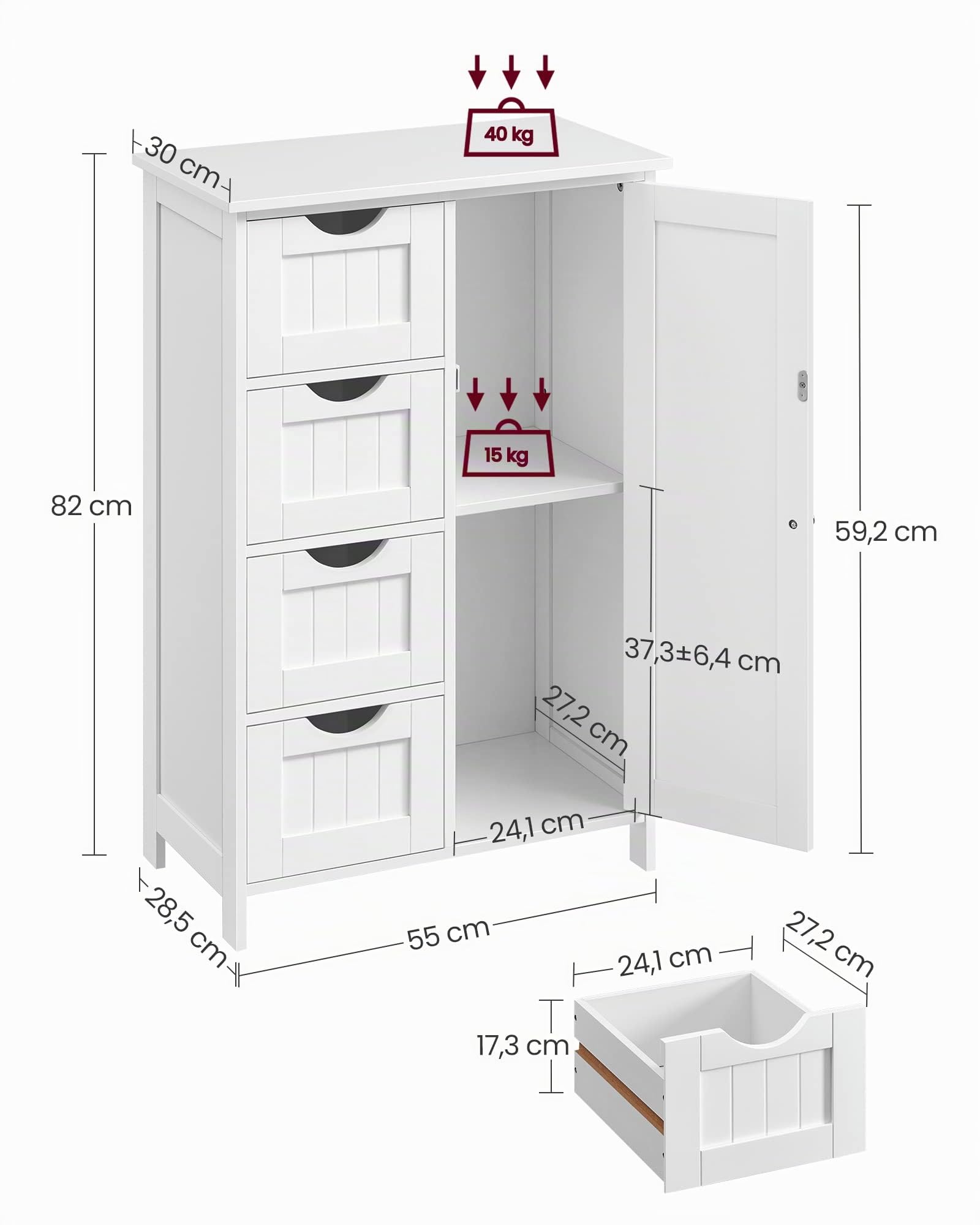 VASAGLE Meuble Salle de Bain Rangement, Commode, avec 4 Tiroirs
